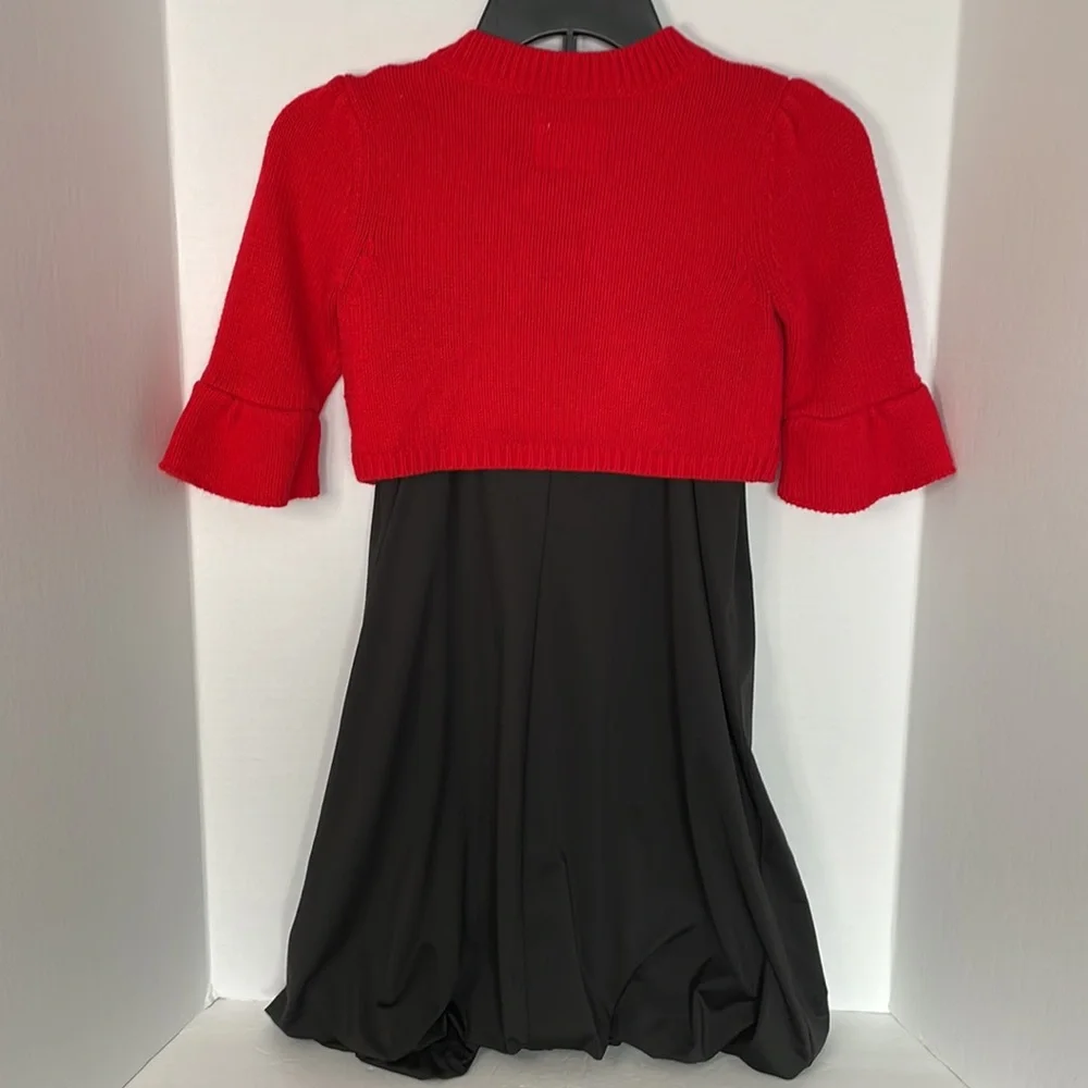 Justice red cropped sweater cardigan with short bell sleeves girls size M (12)